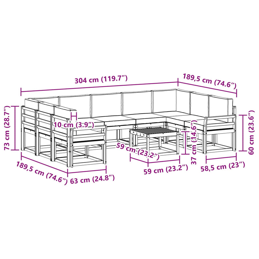 Outdoor Sofa Set 10 pcs Natural and Anthracite