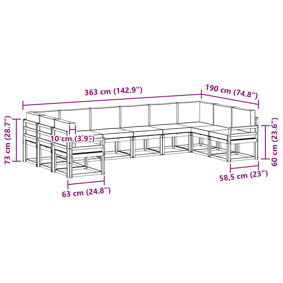 Outdoor Sofa Set 10 pcs Natural and Anthracite