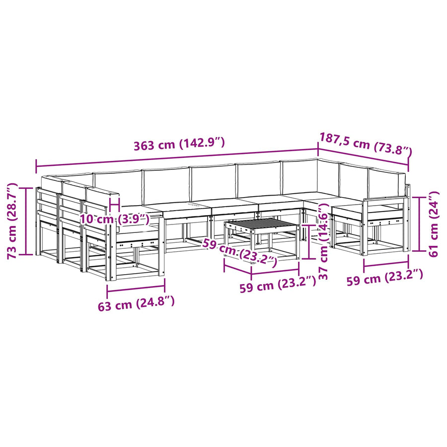 Outdoor Sofa Set 11 pcs Natural and Anthracite