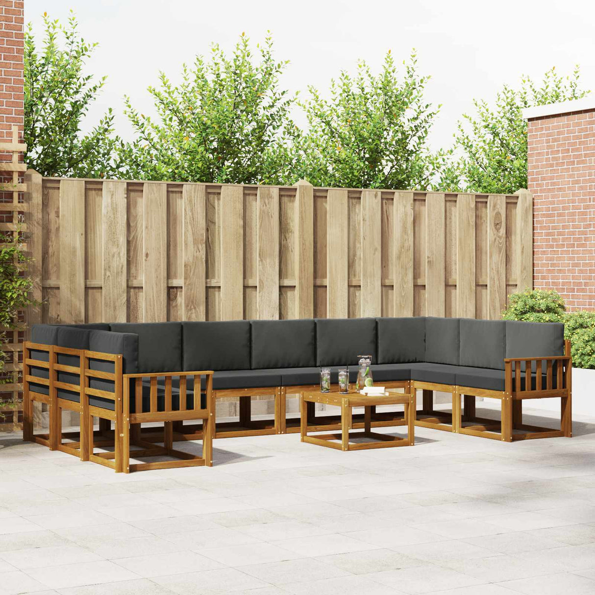 Outdoor Sofa Set with Cushion 11 pcs Natural and Anthracite