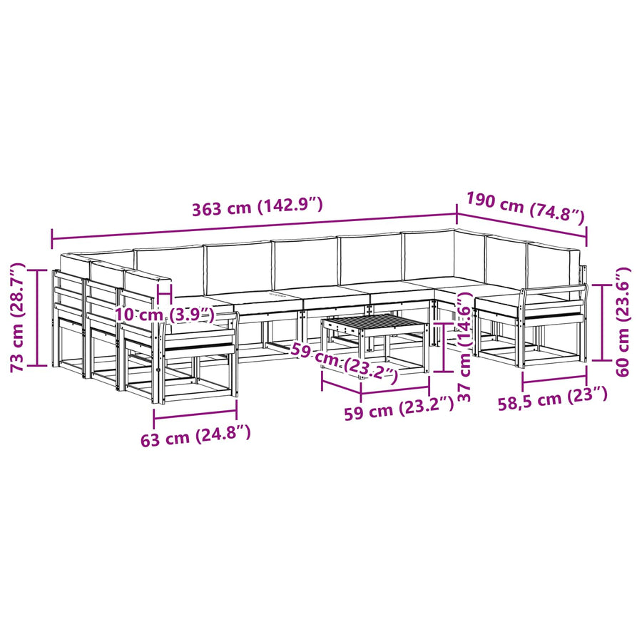 Outdoor Sofa Set 11 pcs Natural and Anthracite