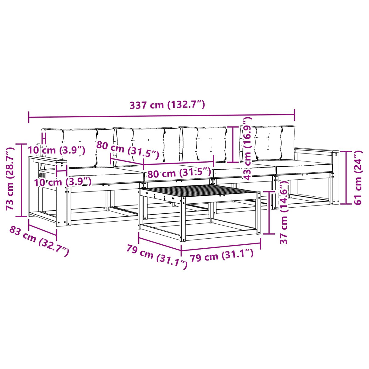 Outdoor Sofa Set with Cushion 5 pcs Natural and Anthracite