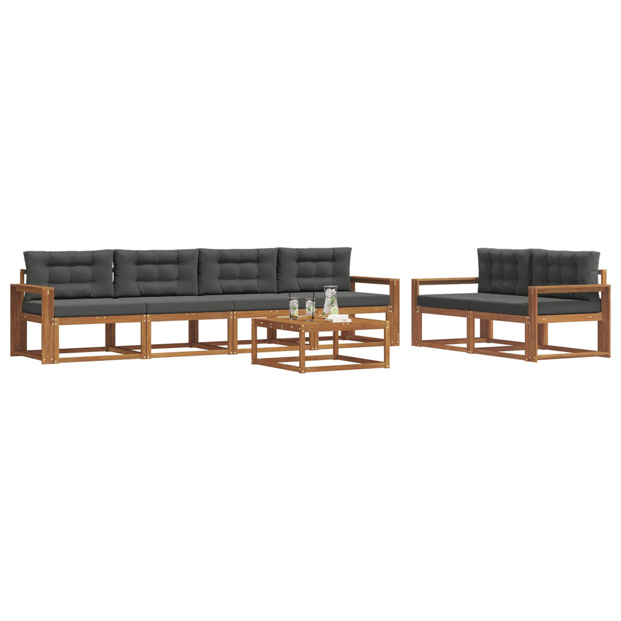 Outdoor Sofa Set with Cushion 7 pcs Natural and Anthracite