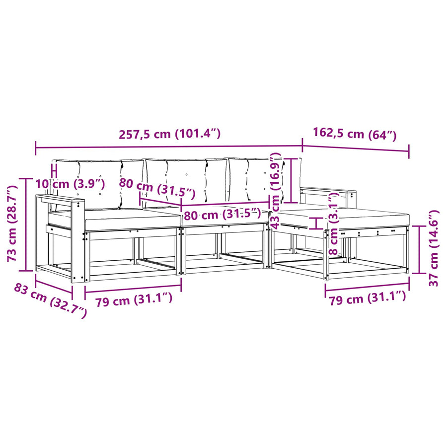 Outdoor Sofa Set 4 pcs 4-Seaters Natural and Anthracite