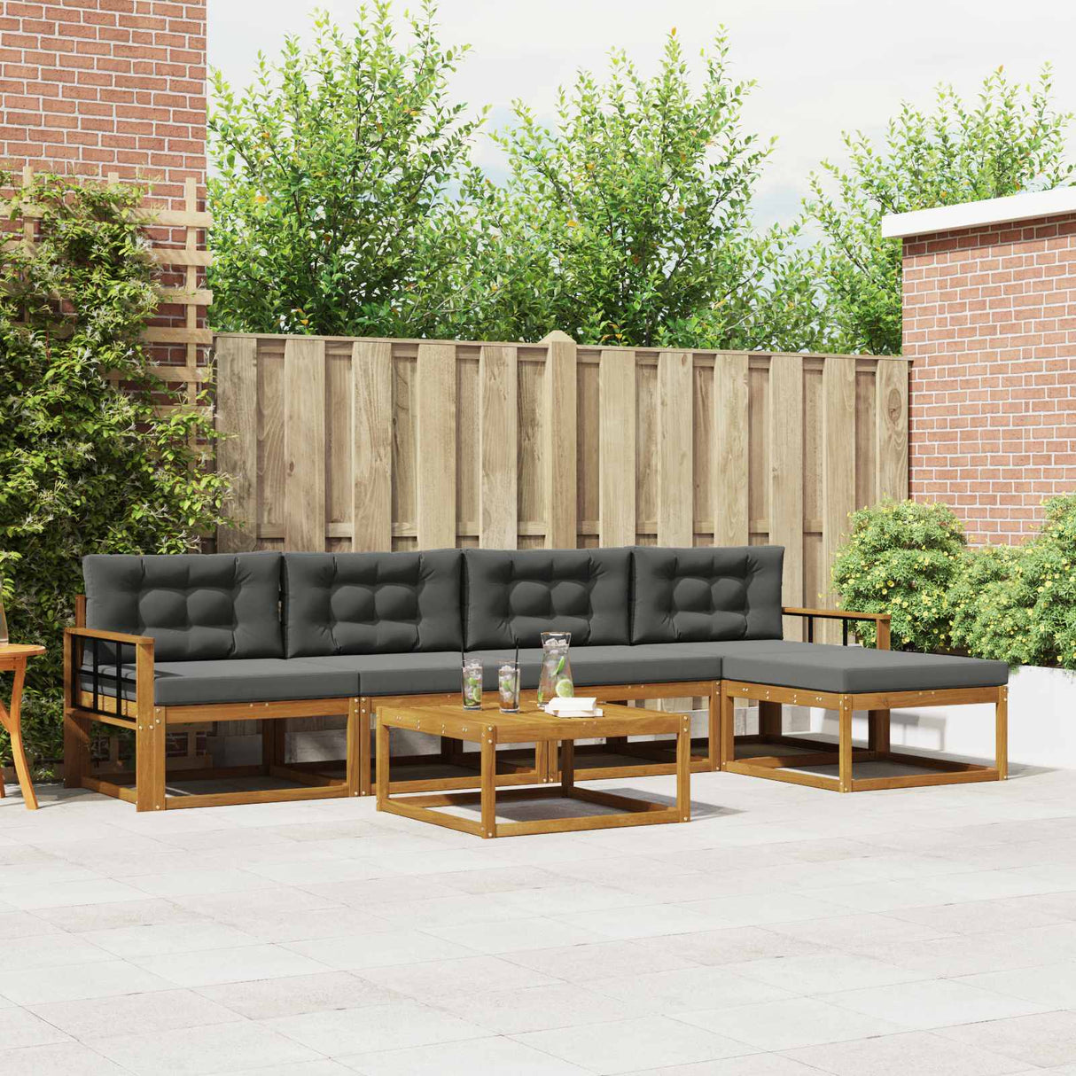 Outdoor Sofa Set with Cushion 6 pcs Natural and Anthracite