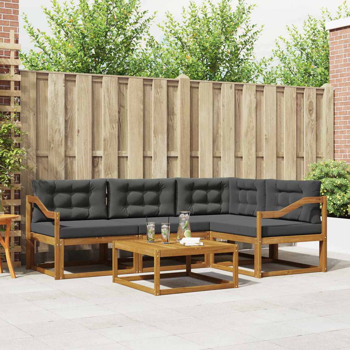 Outdoor Sofa Set with Cushion 5 pcs Natural and Anthracite
