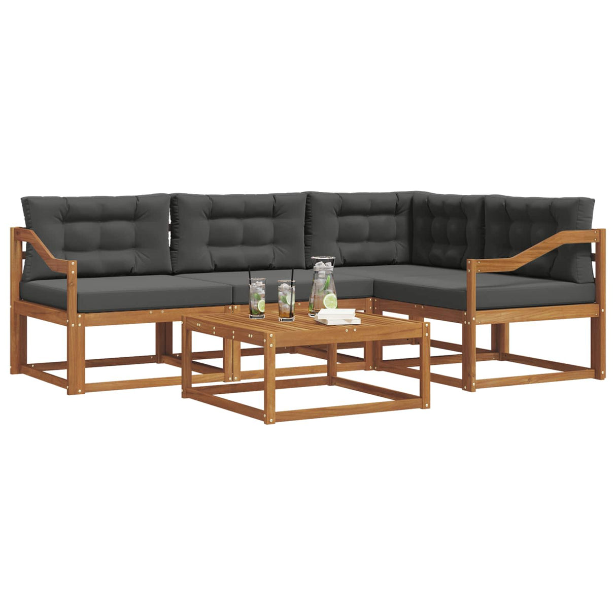 Outdoor Sofa Set with Cushion 5 pcs Natural and Anthracite