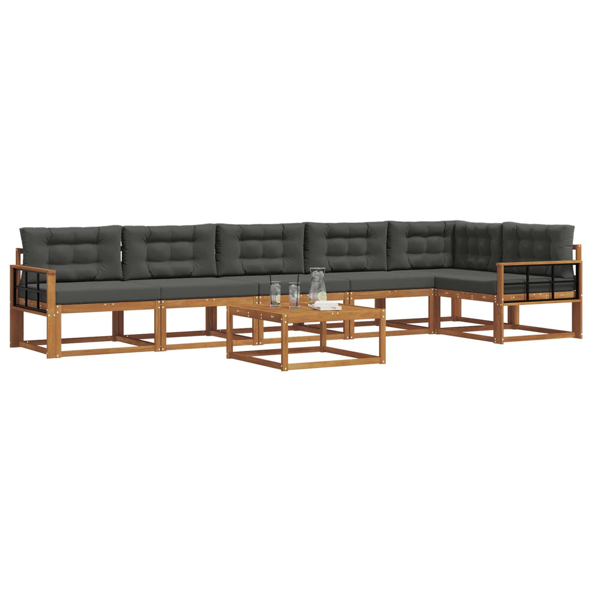 Outdoor Sofa Set with Cushion 7 pcs Natural and Anthracite