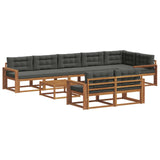 Outdoor Sofa Set with Cushion 9 pcs Natural and Anthracite - Front View
