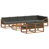 Outdoor Sofa Set with Cushion 9 pcs Natural and Anthracite - Front View