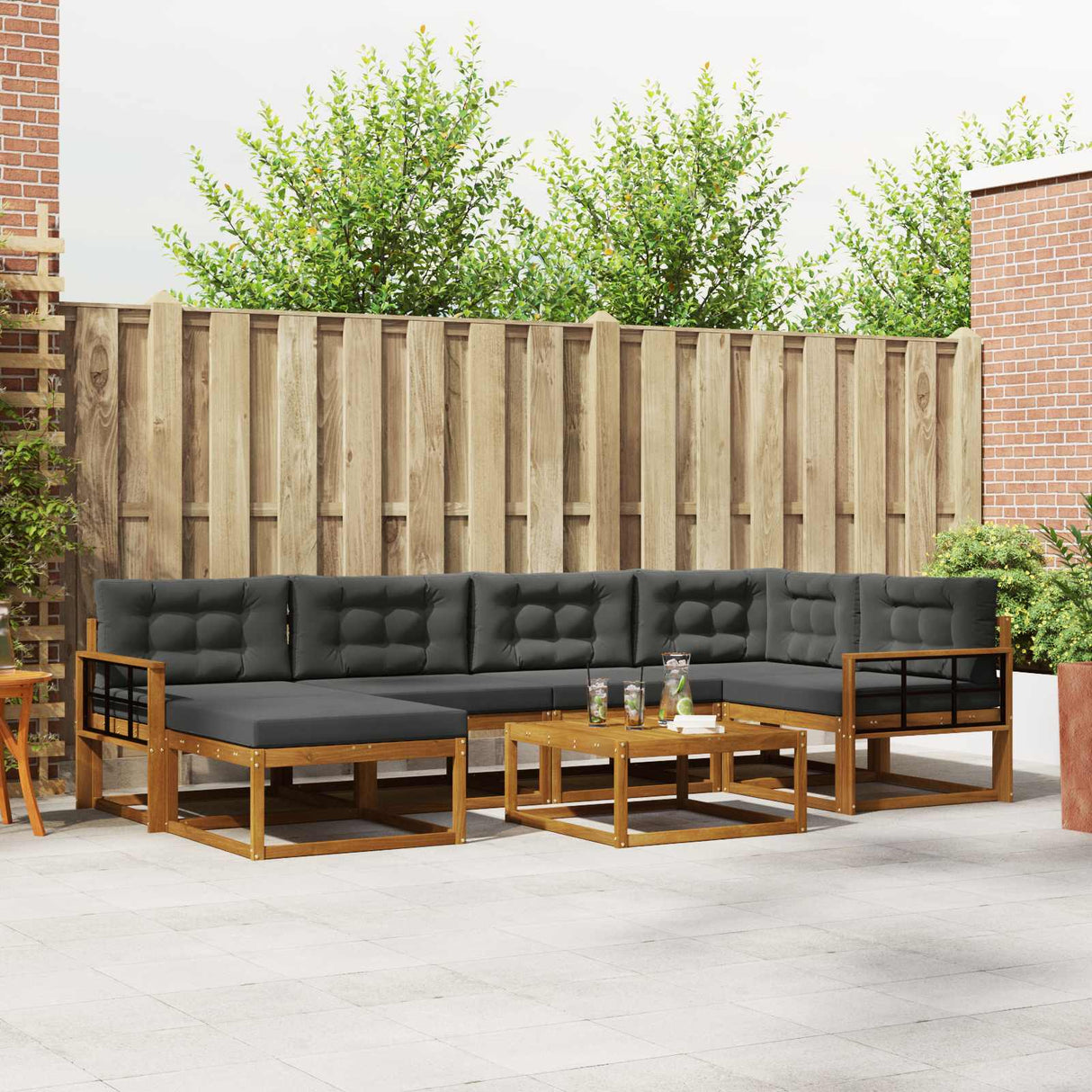 Outdoor Sofa Set with Cushion 7 pcs Natural and Anthracite