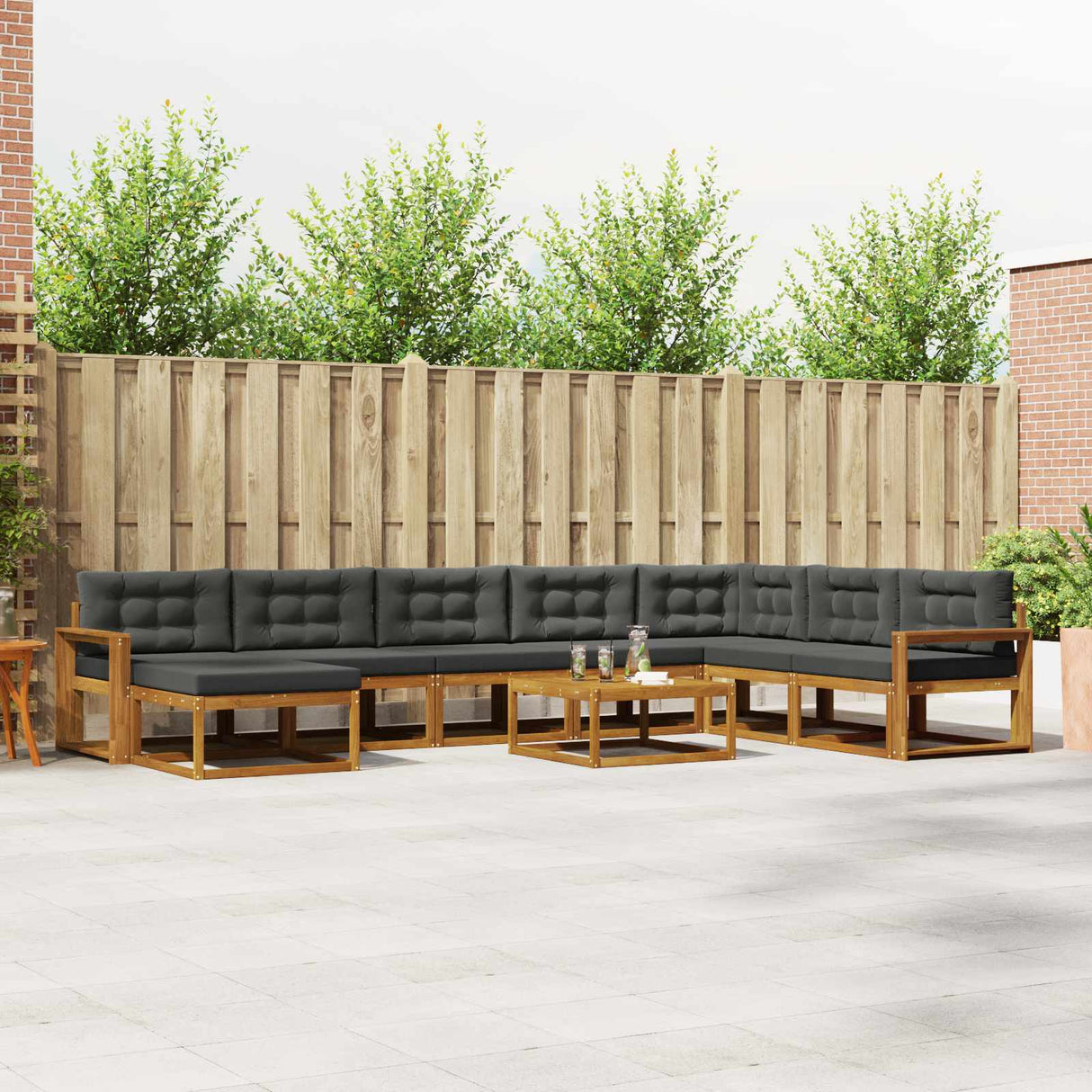 Outdoor Sofa Set with Cushion 9 pcs Natural and Anthracite