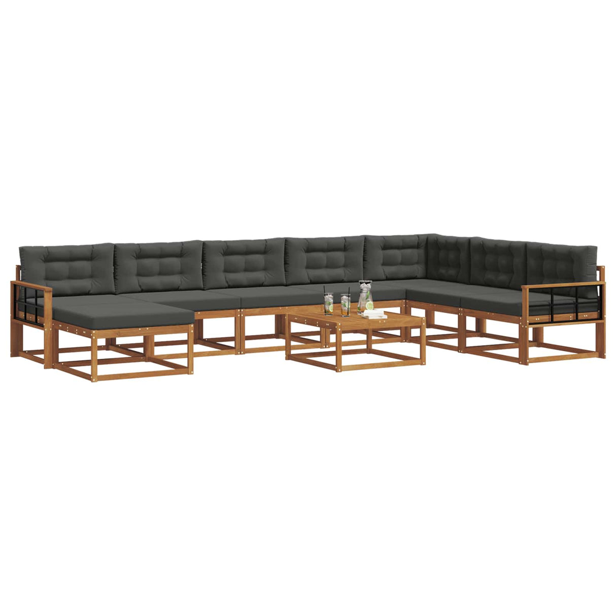 Outdoor Sofa Set with Cushion 9 pcs Natural and Anthracite