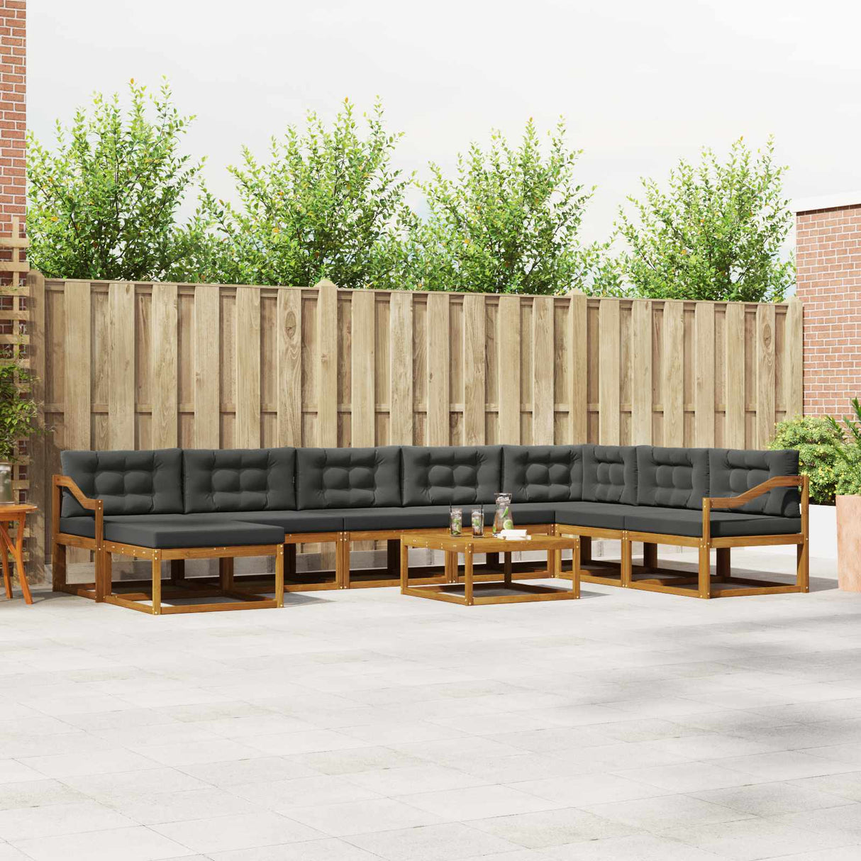 Outdoor Sofa Set with Cushion 9 pcs Natural and Anthracite