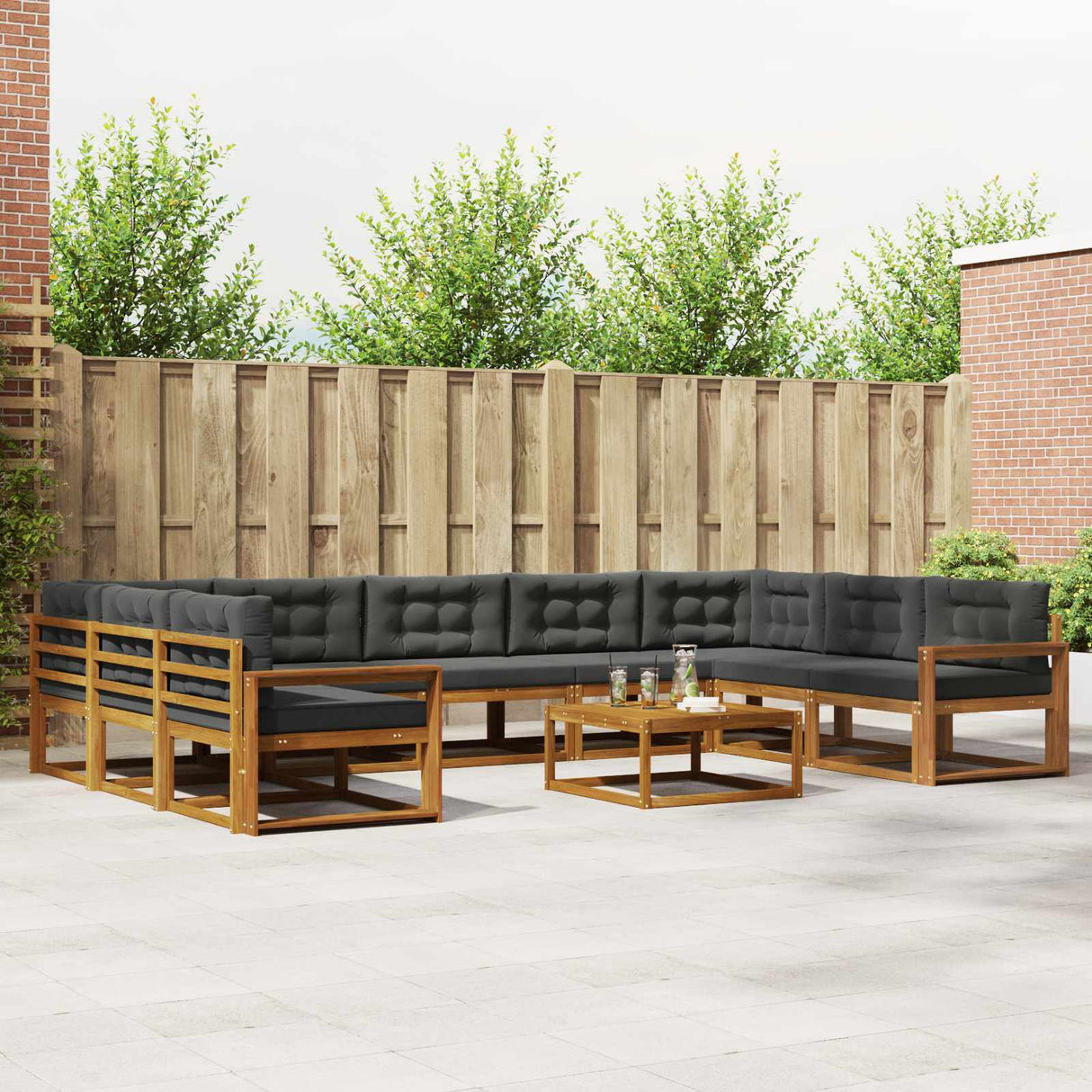 Outdoor Sofa Set with Cushion 10 pcs Natural and Anthracite