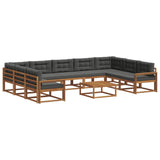 Outdoor Sofa Set with Cushion 10 pcs Natural and Anthracite - Front View