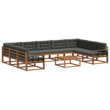 Outdoor Sofa Set with Cushion 10 pcs Natural and Anthracite - Front View