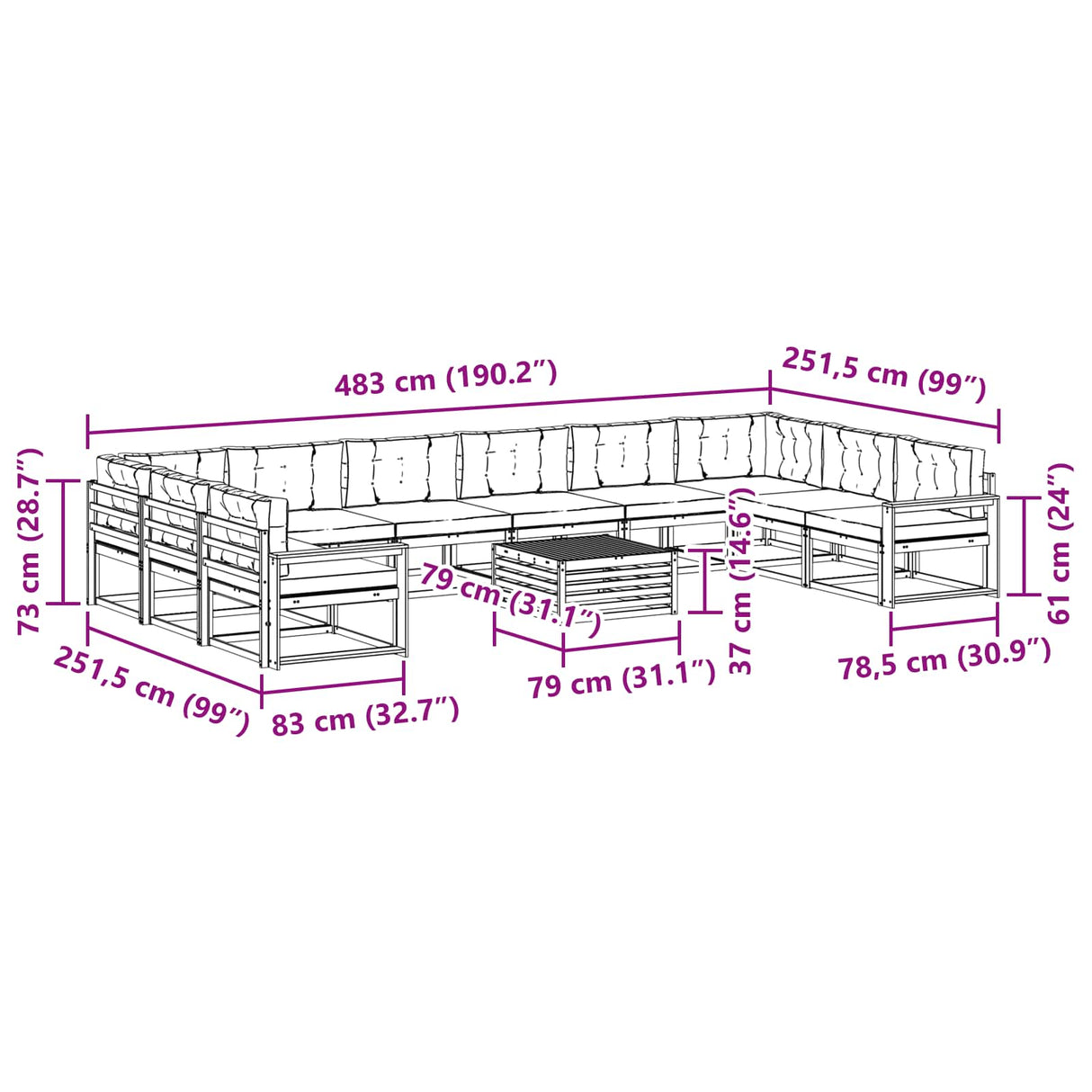 Outdoor Sofa Set with Cushion 11 pcs Natural and Anthracite