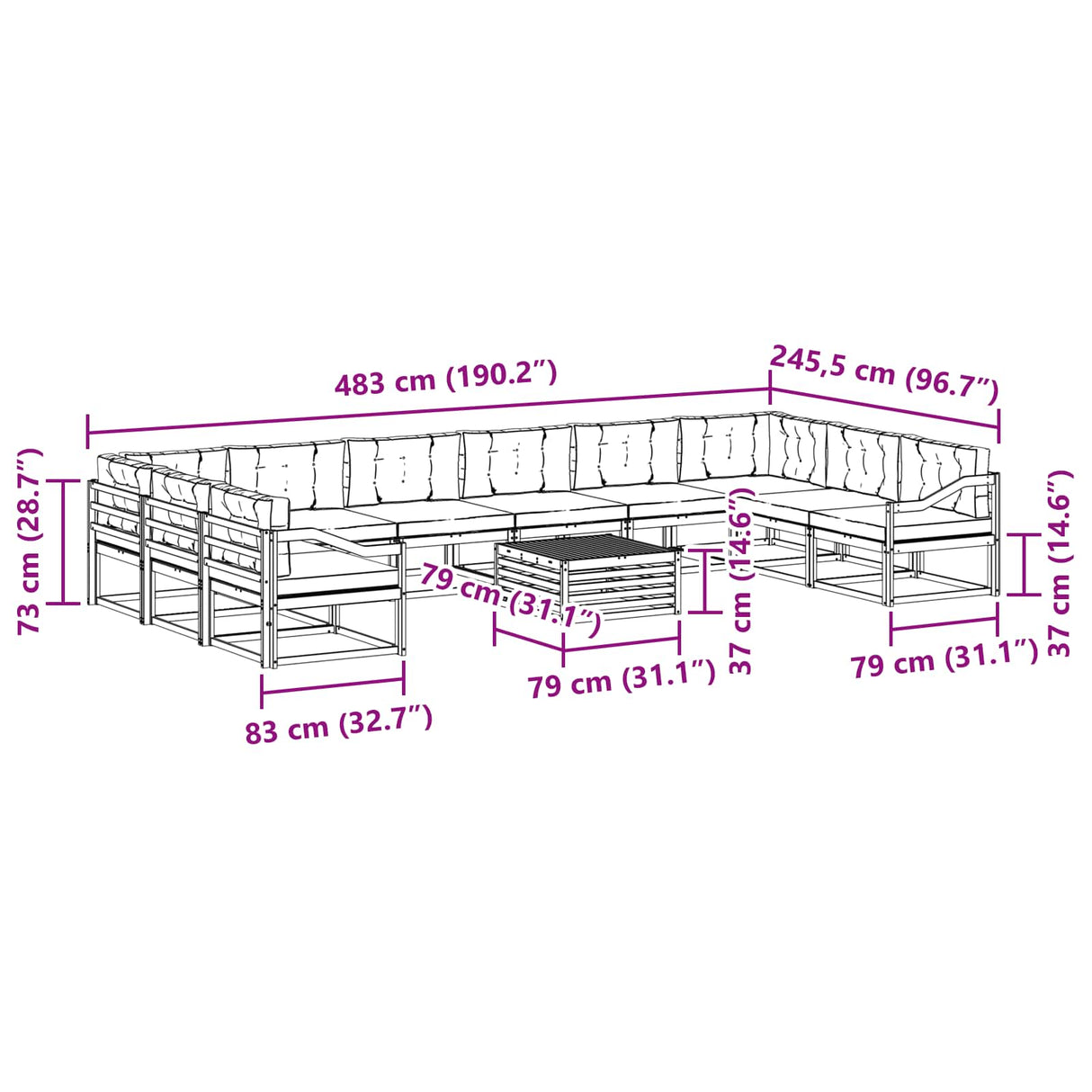 Outdoor Sofa Set with Cushion 11 pcs Natural and Anthracite