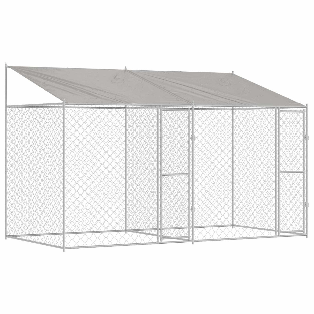 Dog Cage with Roof Silver 400 x 200 x 256 cm Steel and PE