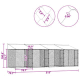 Dog Cage with Roof Silver 800 x 200 x 256 cm Steel and PE