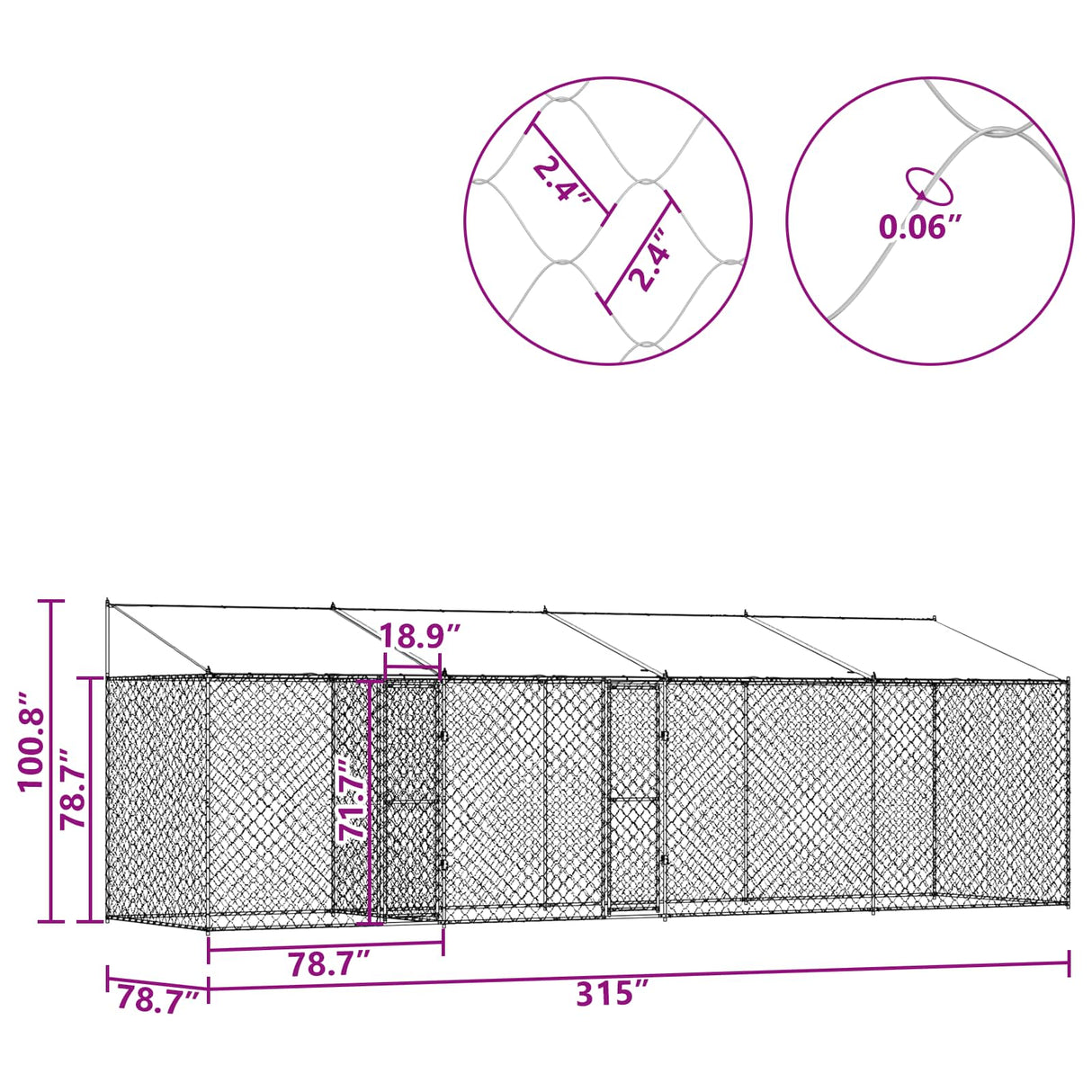 Dog Cage with Roof Silver 800 x 200 x 256 cm Steel and PE