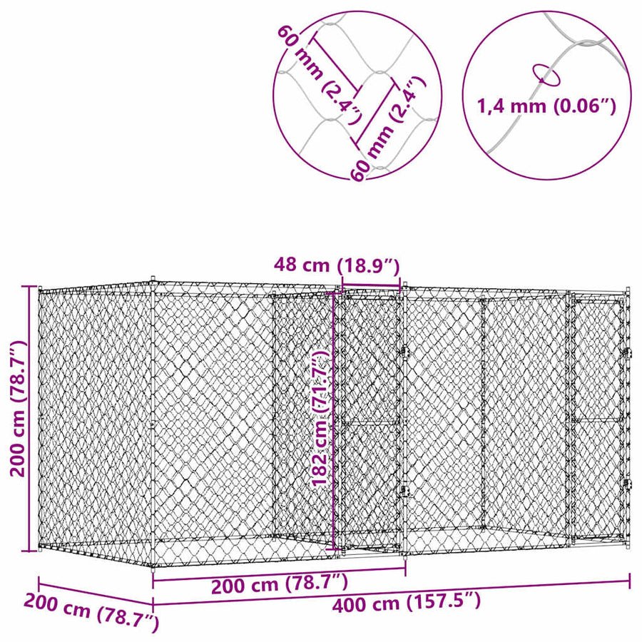 Dog Cage Silver 400 x 200 x 200 cm Galvanised Steel