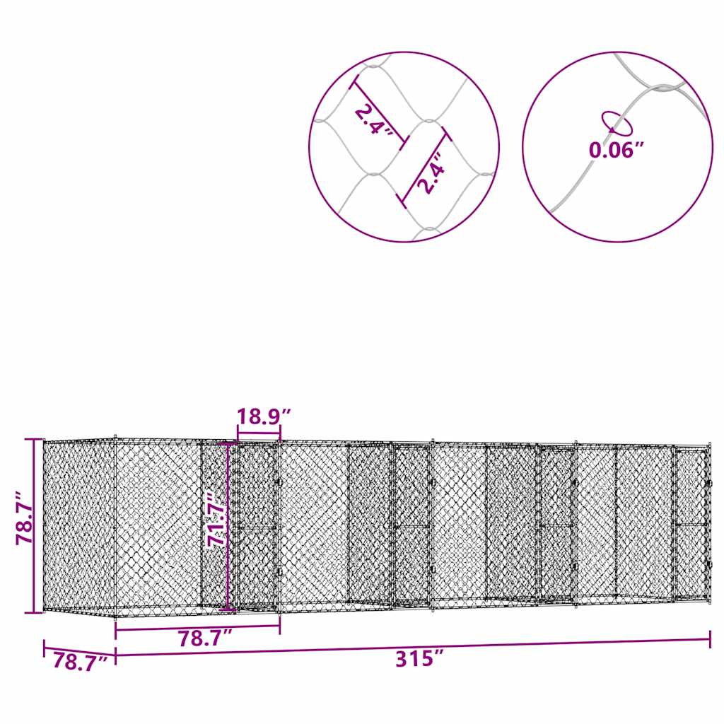 Dog Cage Silver 800 x 200 x 200 cm Galvanised Steel