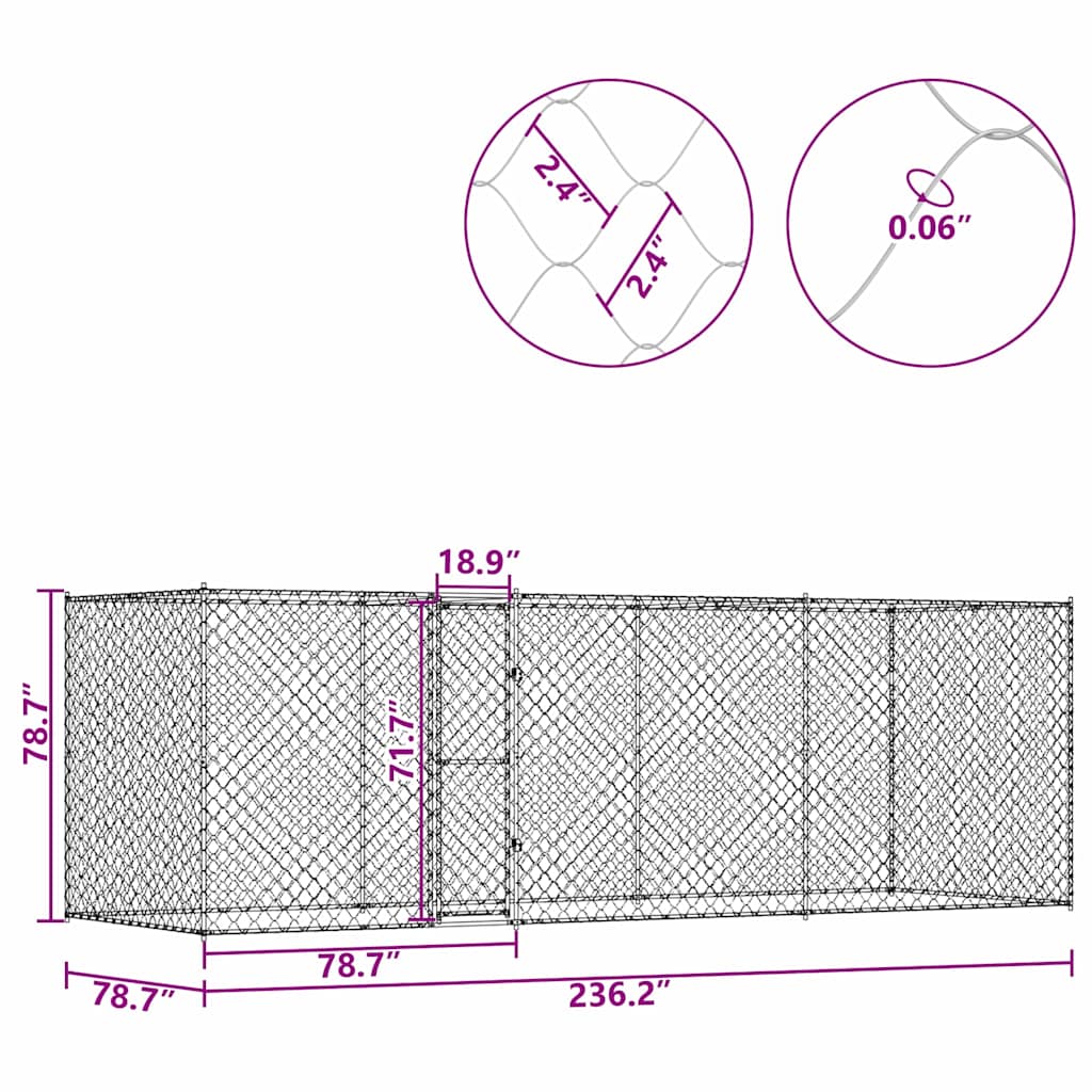 Dog Cage Silver 600 x 200 x 200 cm Galvanised Steel