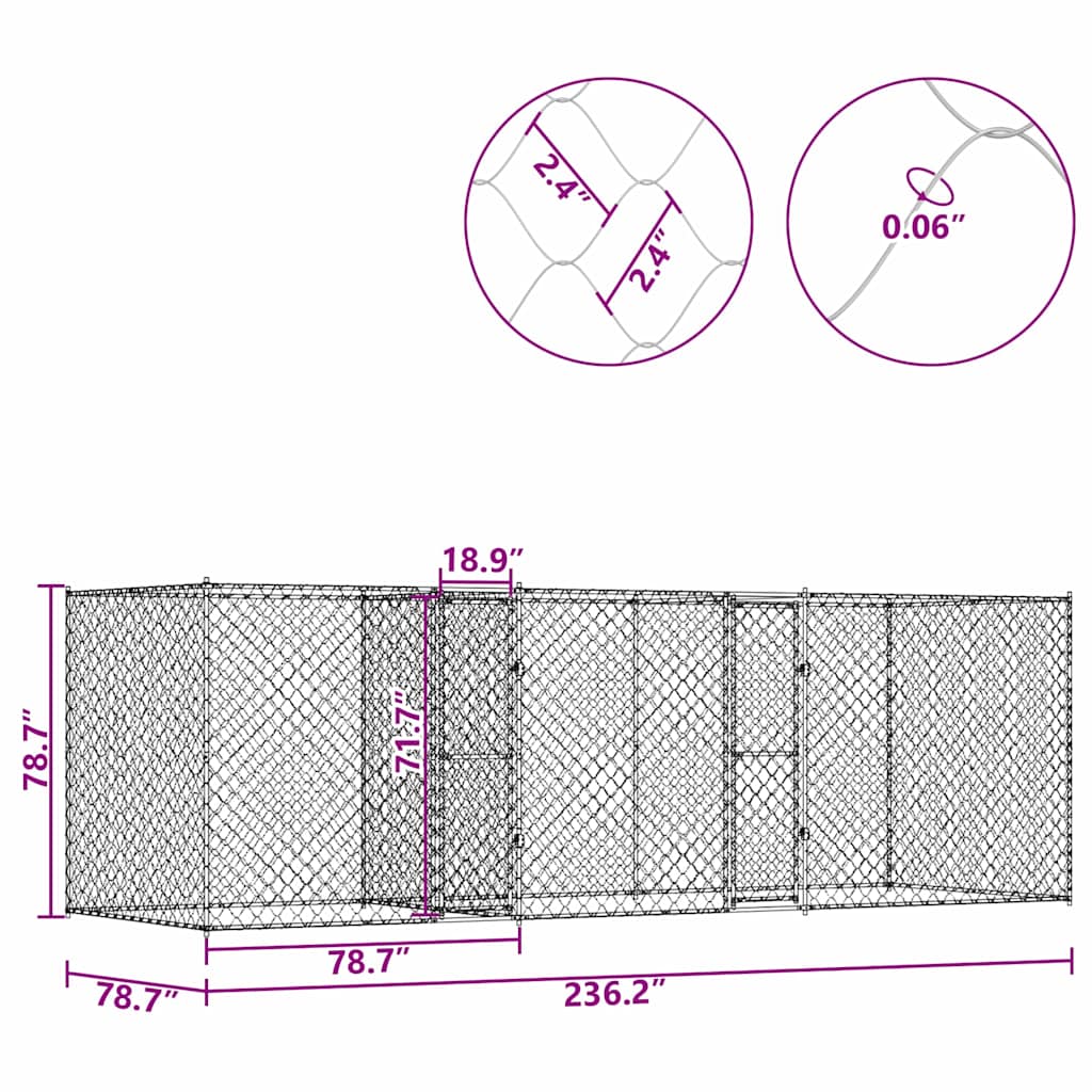Dog Cage Silver 600 x 200 x 200 cm Galvanised Steel