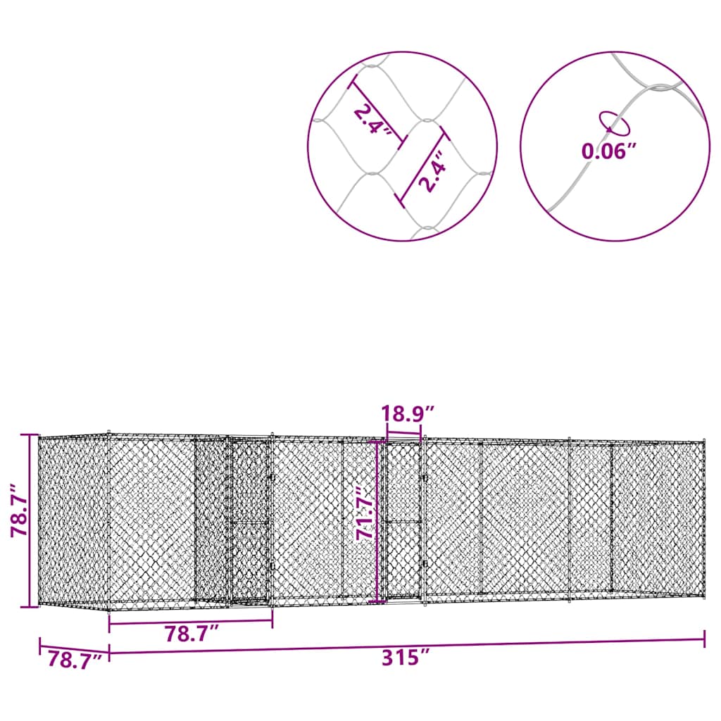 Dog Cage Silver 800 x 200 x 200 cm Galvanised Steel