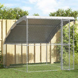 Dog Kennel with Storage Silver 2 x 2 x 2 m Galvanised steel - Side View