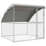 Dog Kennel with Storage Silver 2 x 2 x 2 m Galvanised steel - Front View