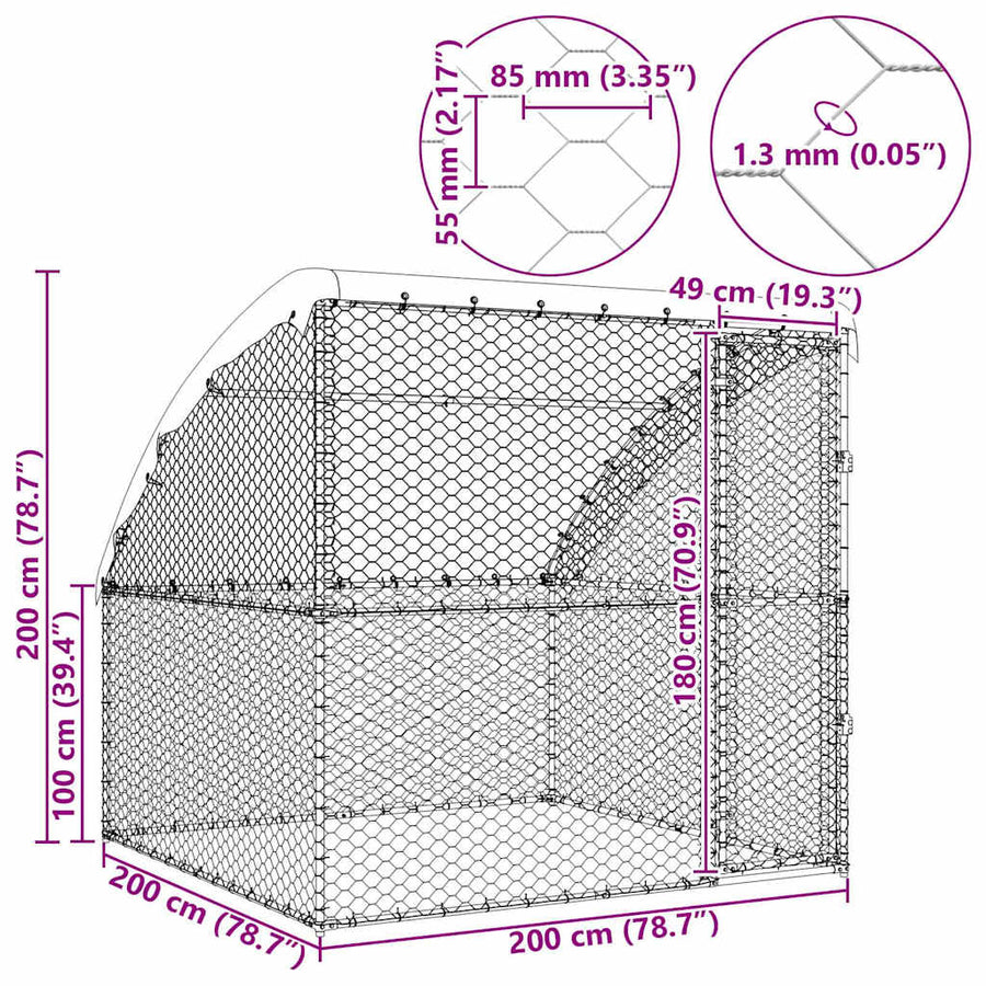 Dog Kennel Silver 2 x 2 x 2 m Galvanised steel
