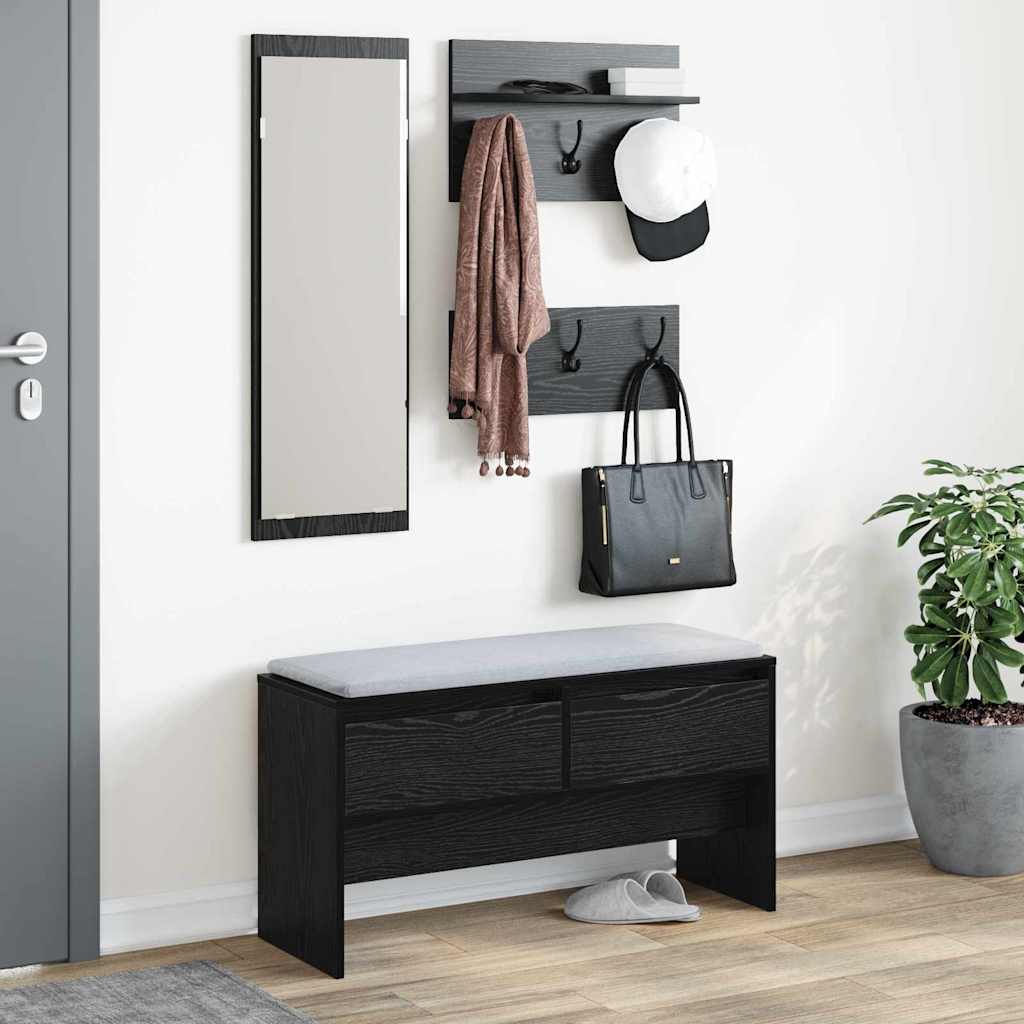 Hallway Furniture Set 4 pcs Black Oak Engineered Wood