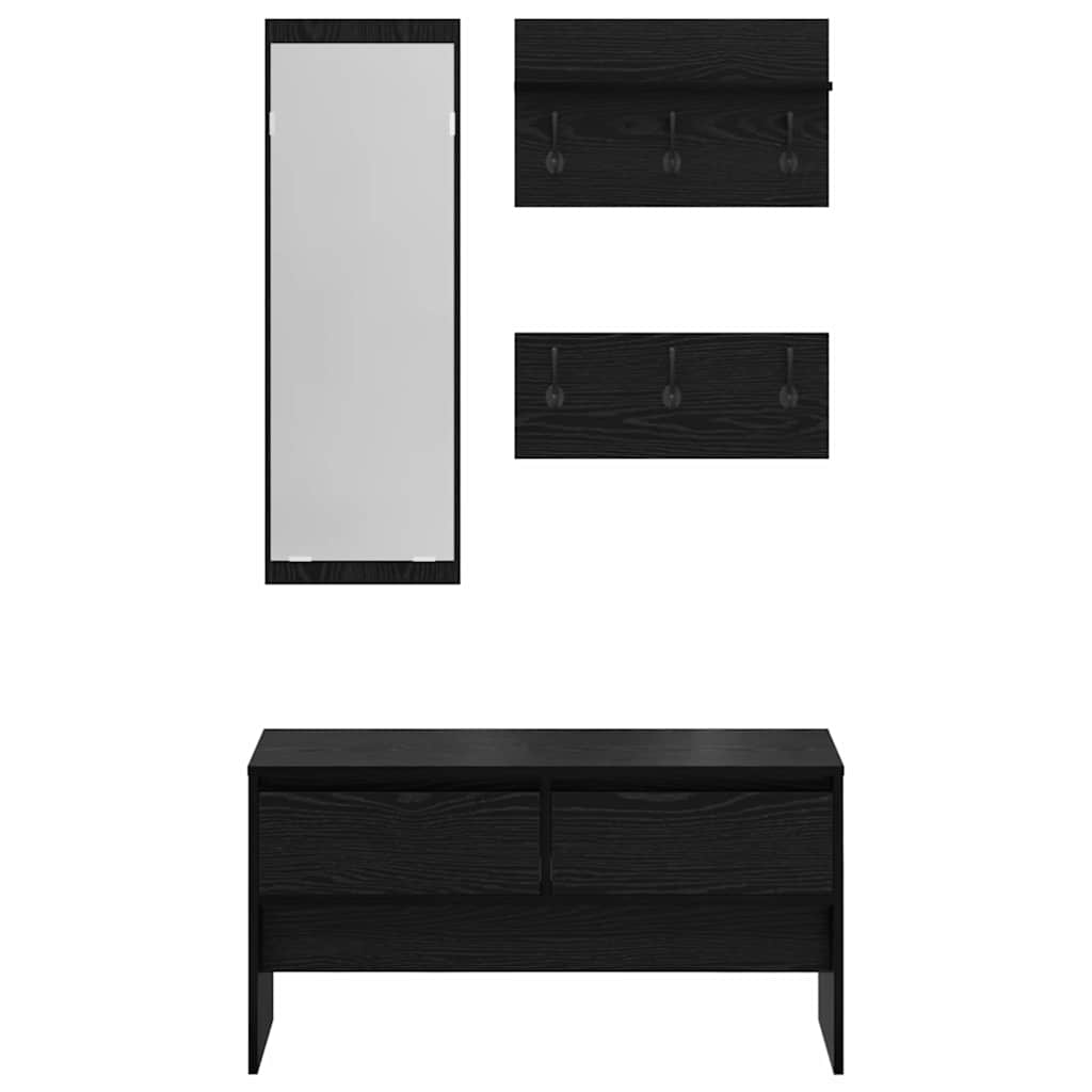Hallway Furniture Set 4 pcs Black Oak Engineered Wood