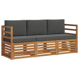 Sofa Sets 3 pcs Natural and Anthracite Solid Acacia Wood - Front View