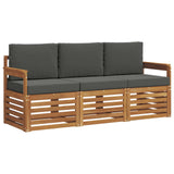 Sofa Sets 3 pcs Natural and Anthracite Solid Acacia Wood - Front View