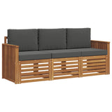 Sofa Sets 3 pcs Natural and Anthracite Solid Acacia Wood - Front View