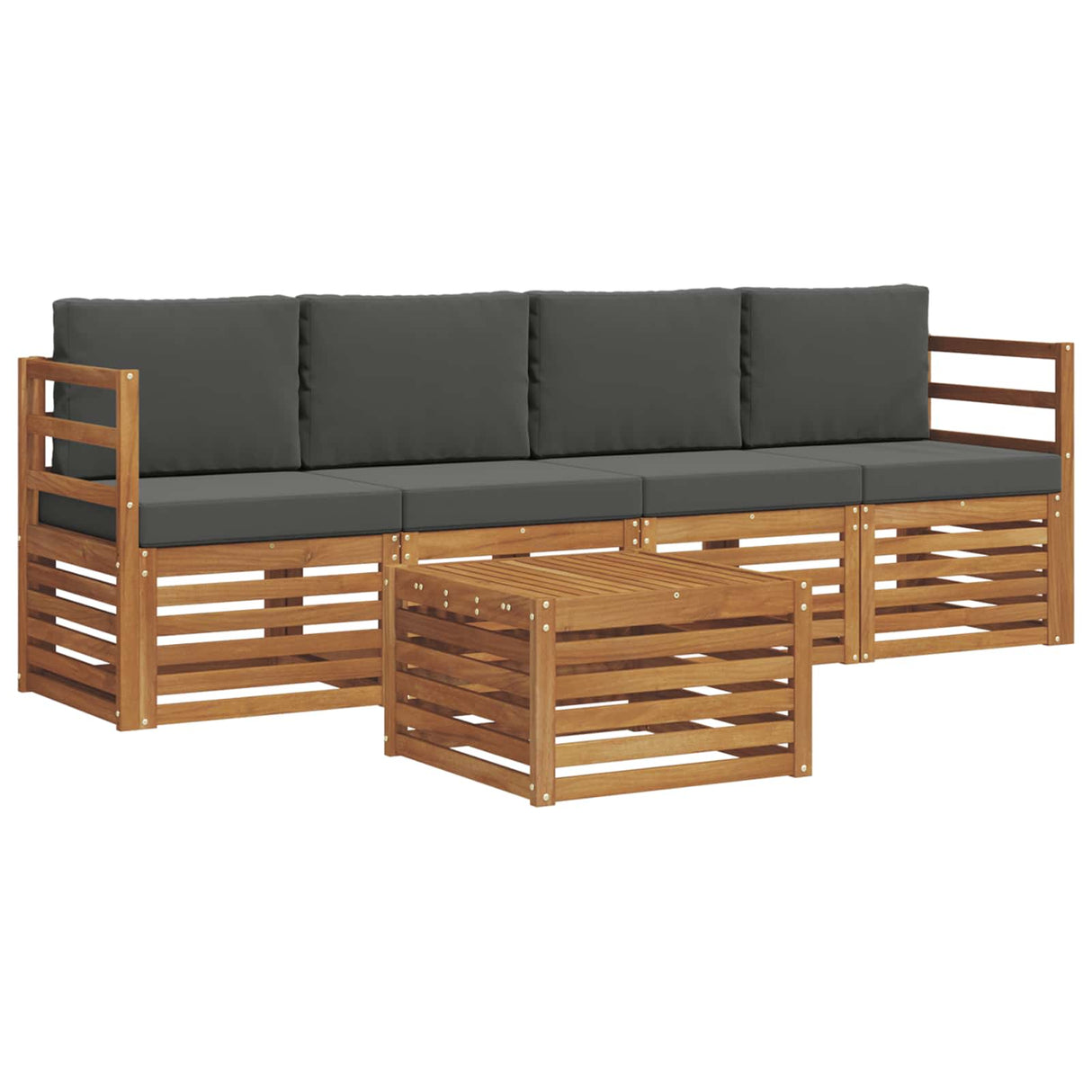 Outdoor Sofa Set 5 pcs Natural and Anthracite Solid Acacia Wood