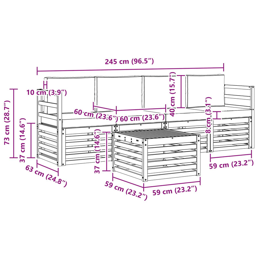 Outdoor Sofa Set 5 pcs 4-Seaters Natural and Anthracite