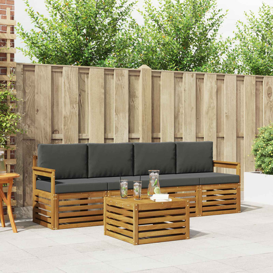 Outdoor Sofa Set 5 pcs 4-Seaters Natural and Anthracite