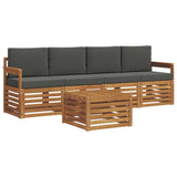 Outdoor Sofa Set 5 pcs Natural and Anthracite Solid Acacia Wood - Front View
