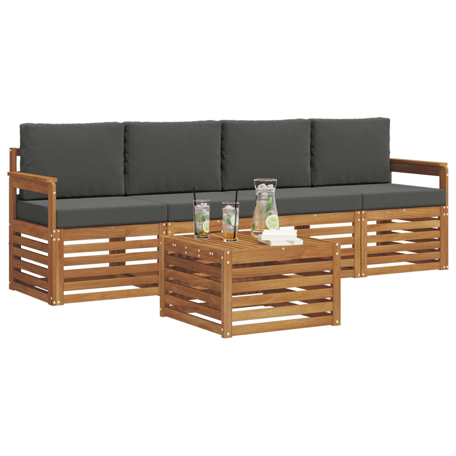 Outdoor Sofa Set 5 pcs 4-Seaters Natural and Anthracite