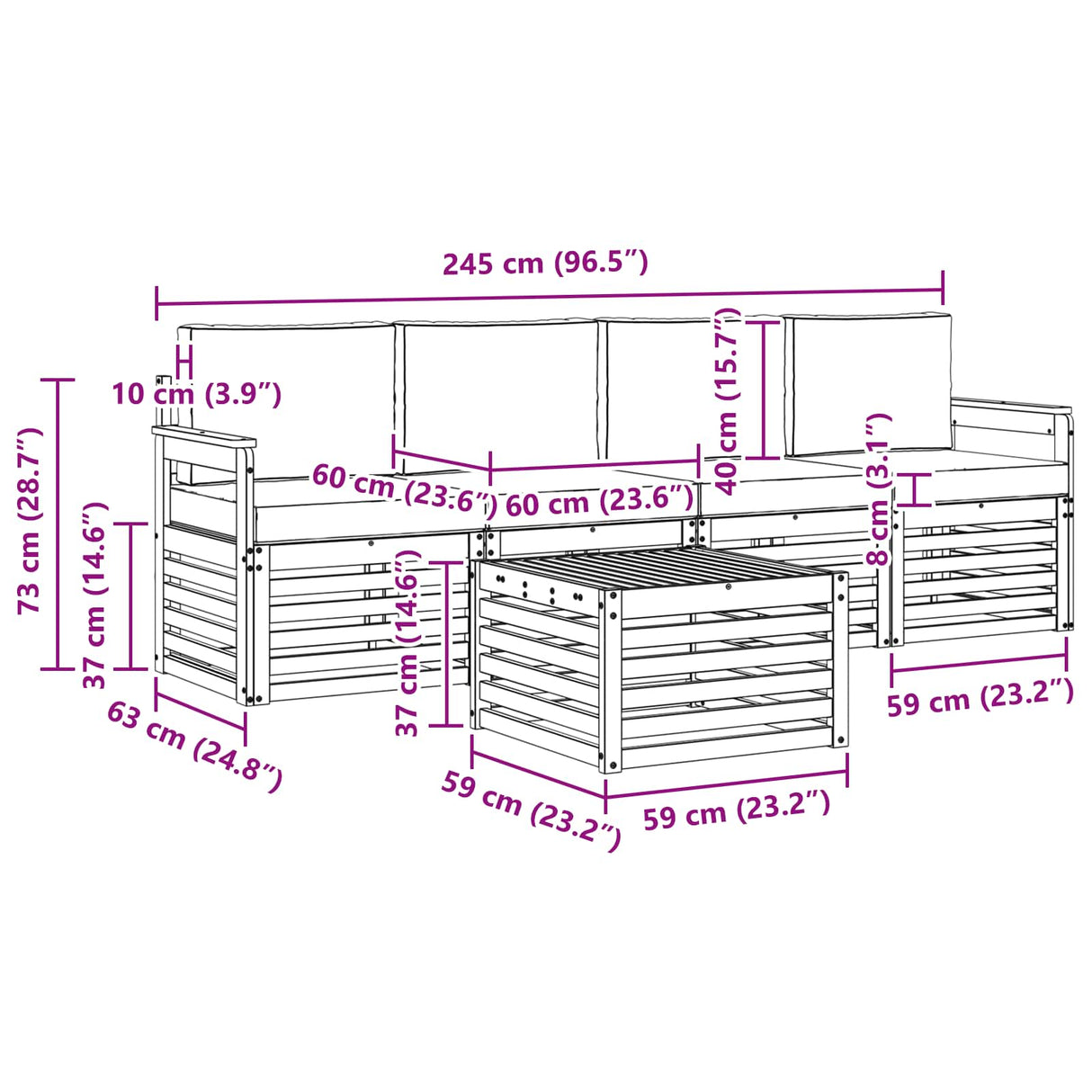 Outdoor Sofa Set 5 pcs Natural and Anthracite Solid Acacia Wood