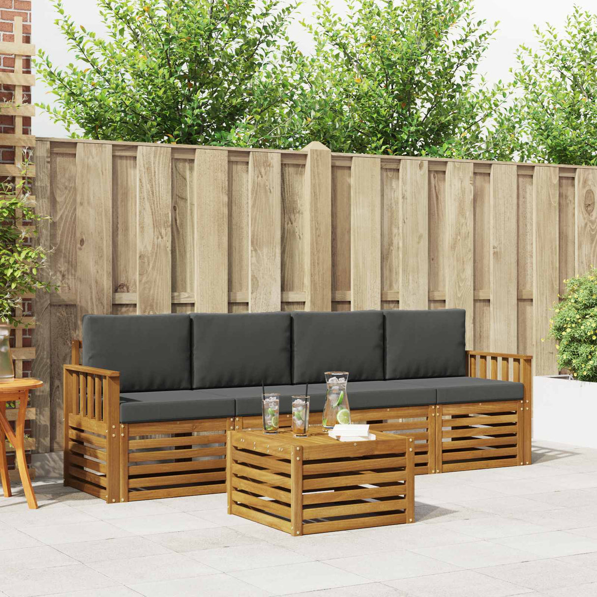 Outdoor Sofa Set 5 pcs Natural and Anthracite Solid Acacia Wood