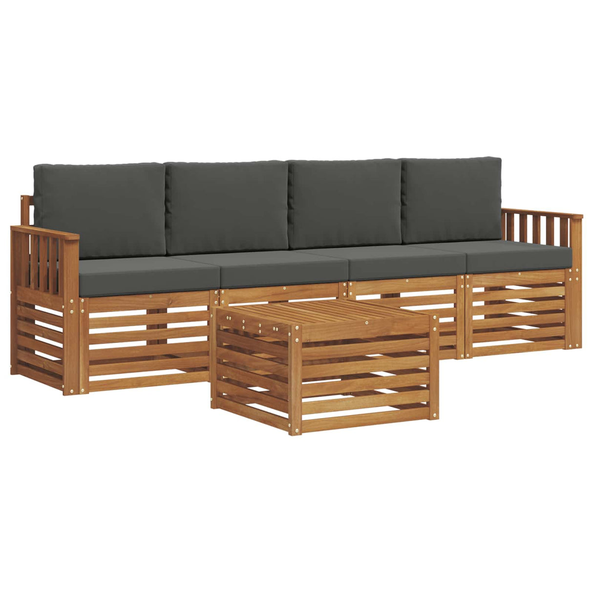 Outdoor Sofa Set 5 pcs Natural and Anthracite Solid Acacia Wood