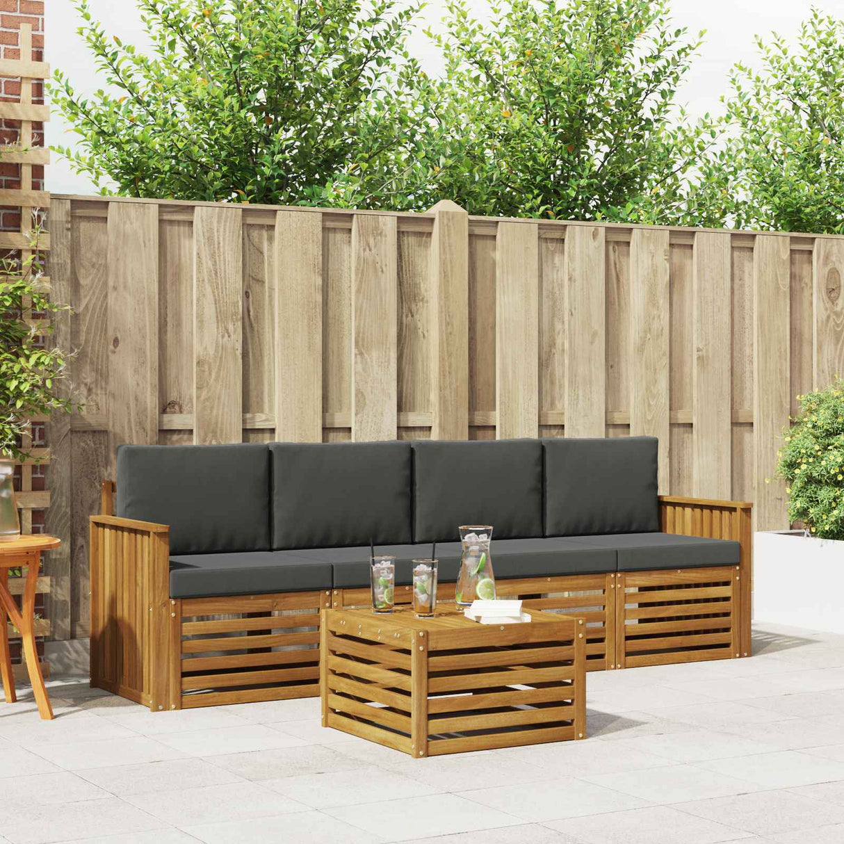 Outdoor Sofa Set 5 pcs Natural and Anthracite Solid Acacia Wood