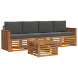 Outdoor Sofa Set 5 pcs Natural and Anthracite Solid Acacia Wood - Front View