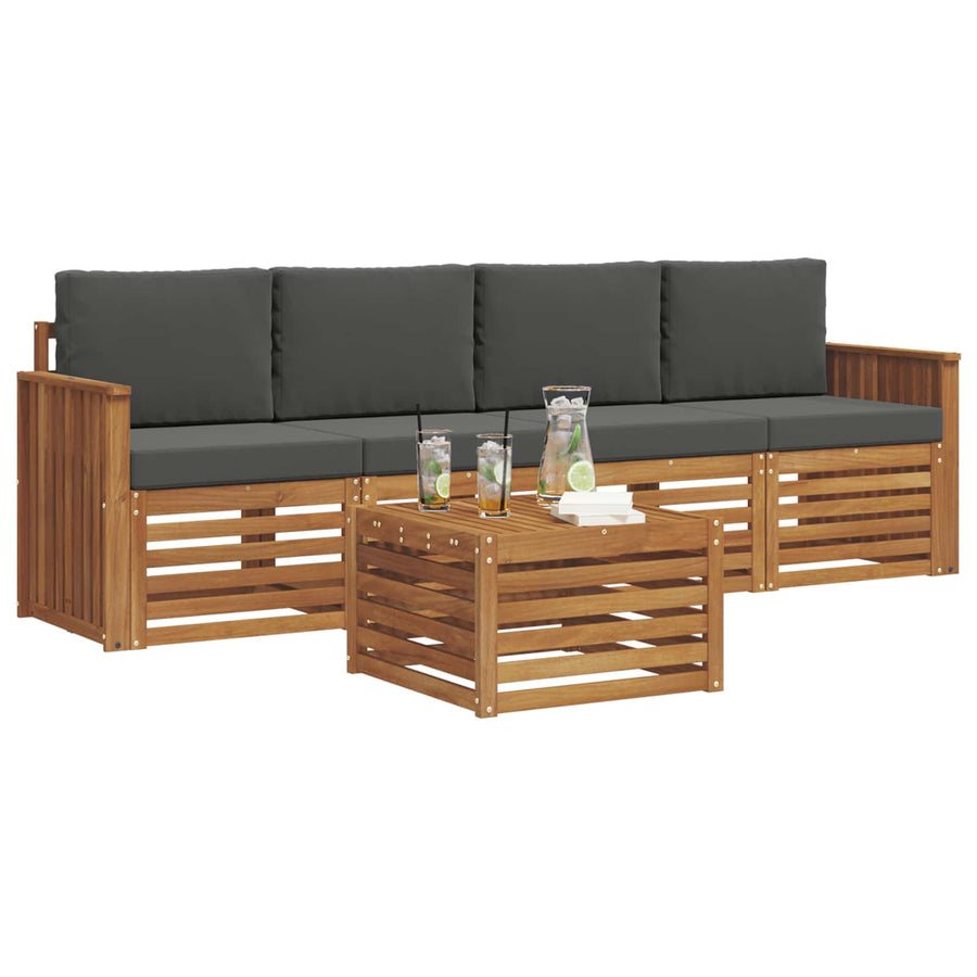 Outdoor Sofa Set 5 pcs 4-Seaters Natural and Anthracite